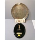 Silver plated circular tray inscribed "Sound Ranging Battery Fifth Survey Regiment" diameter 25 cm,