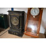 Modern Westminster chime drop dial wall clock and Victorian slate mantle clock