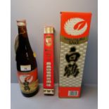 Bottle of Hakutsuru Sake and a box of Shinchan chopsticks
