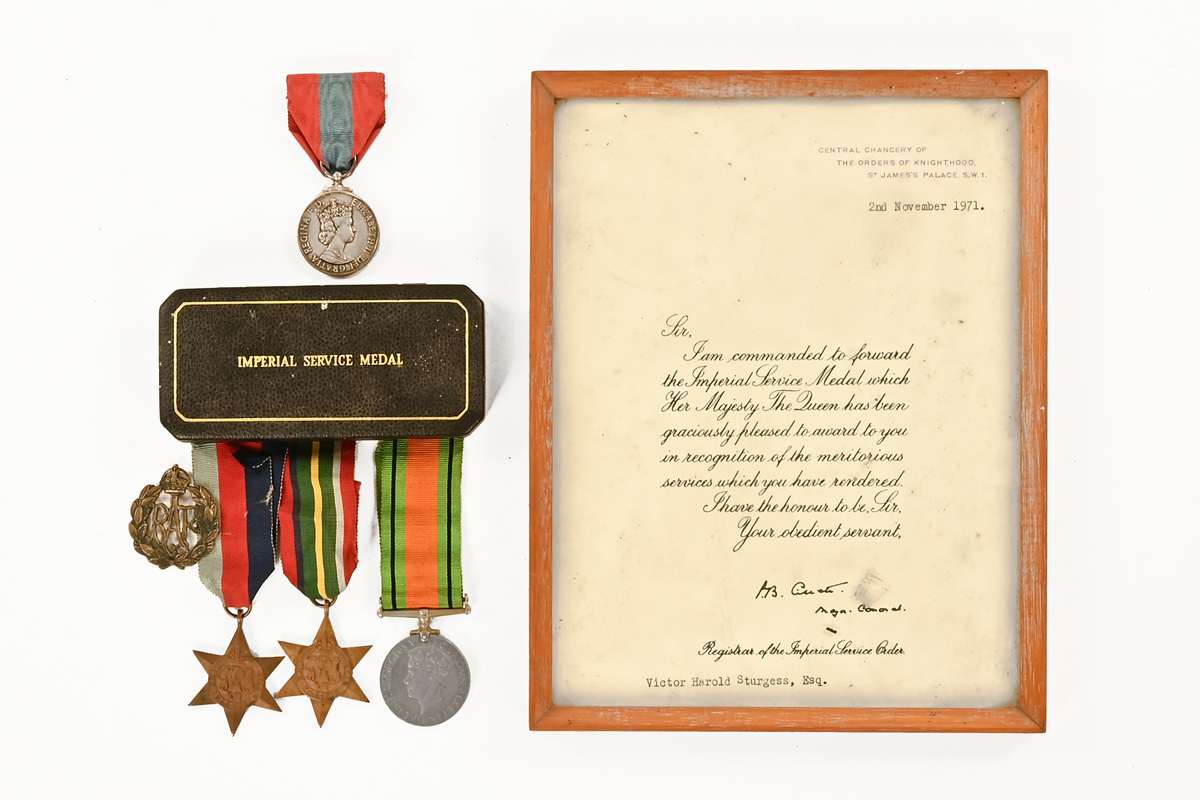 A cased Imperial Service medal to V Sturgess, together with two to Victor Harold Sturgess Esquire,