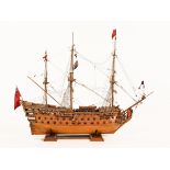 A model of the English vessel "Royal William" circa 1719. Height 88 cm, length +/- 112 cm.
