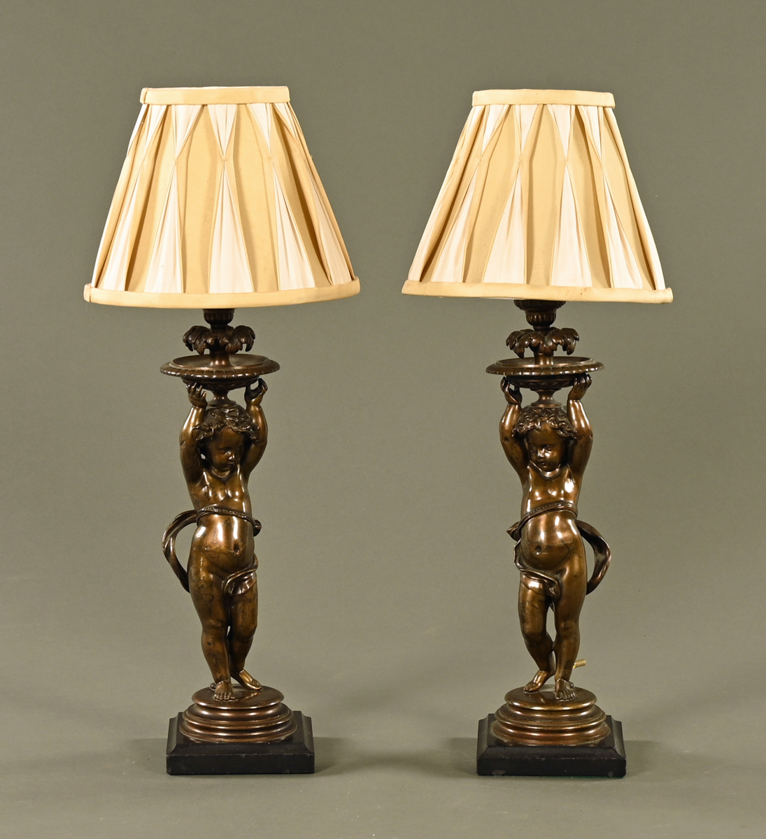 A pair of 19th century bronze table lamps,