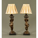 A pair of 19th century bronze table lamps,