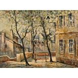 French School 20th century, a French street scene, indistinctly signed to lower right,