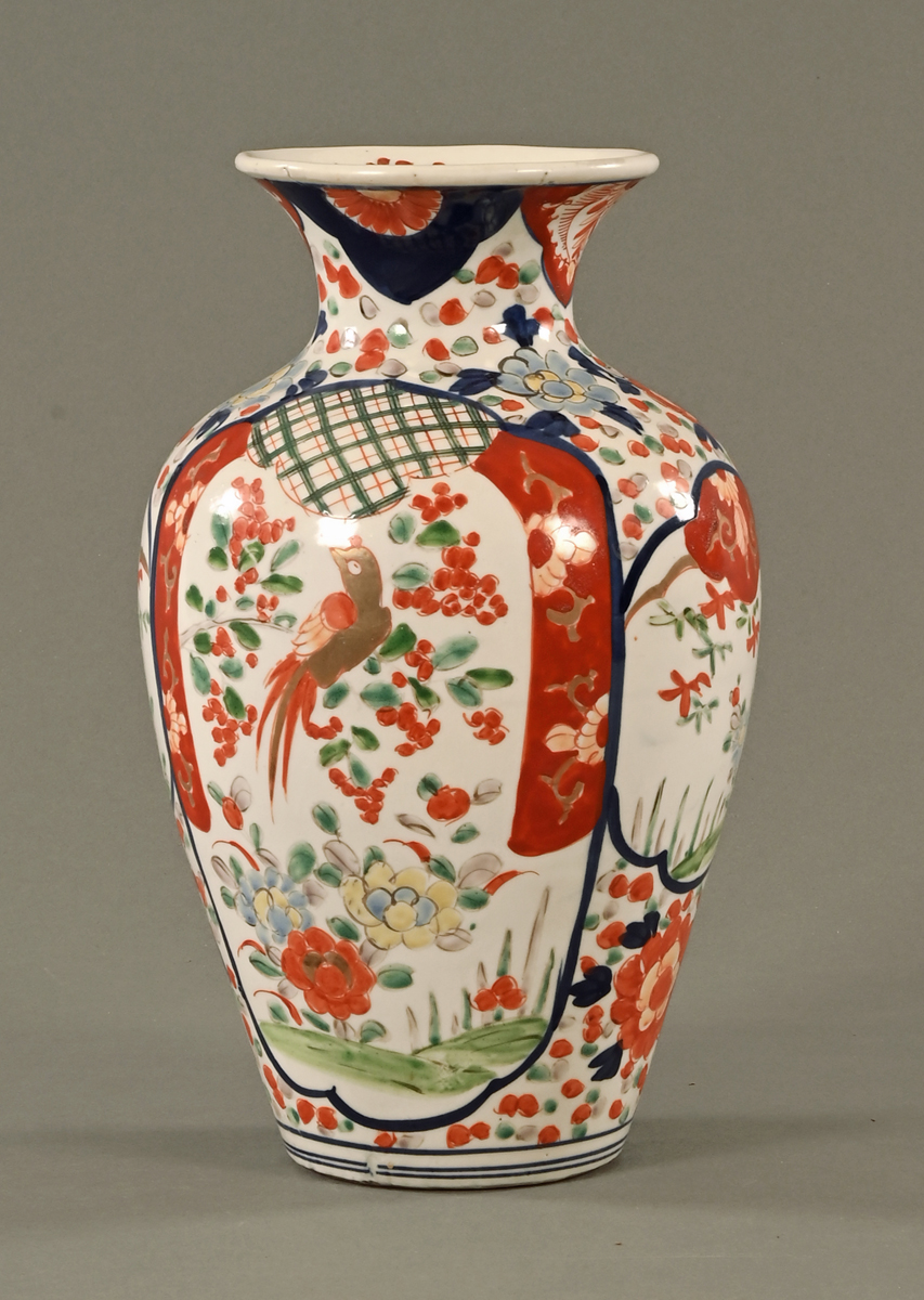 A 19th century Imari vase, decorated in typical Imari colours. Height 30 cm.