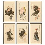 A set of six 20th century Chinese paintings on paper, depicting artists and musicians,