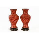 A pair of cinnabar lacquer vases, late Qing/Republic period, of globular form,