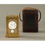 A 19th century brass carriage clock, with two train striking movement and alarm.