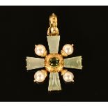 MAZ 18 ct gold and fluorite crystal pearls pendant brooch, stamped 18 kt, MAZ, 18.