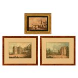 A pair of 19th century prints, buildings and figures.