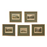 Five antiquarian coloured engravings, including Newport, Brecon and Carmarthen Castle.