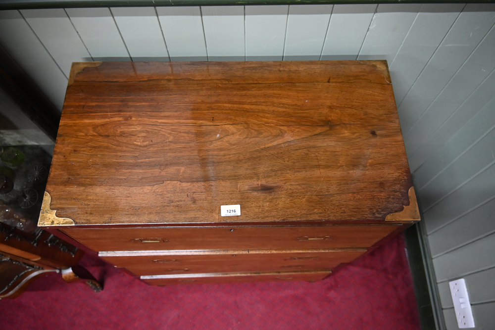 A 19th century rosewood brass bound military secretaire chest, of small size, - Image 2 of 8