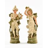 A pair of Capodimonte ceramic figurines, man playing a lyre and girl dancing. Each height 36 cm.