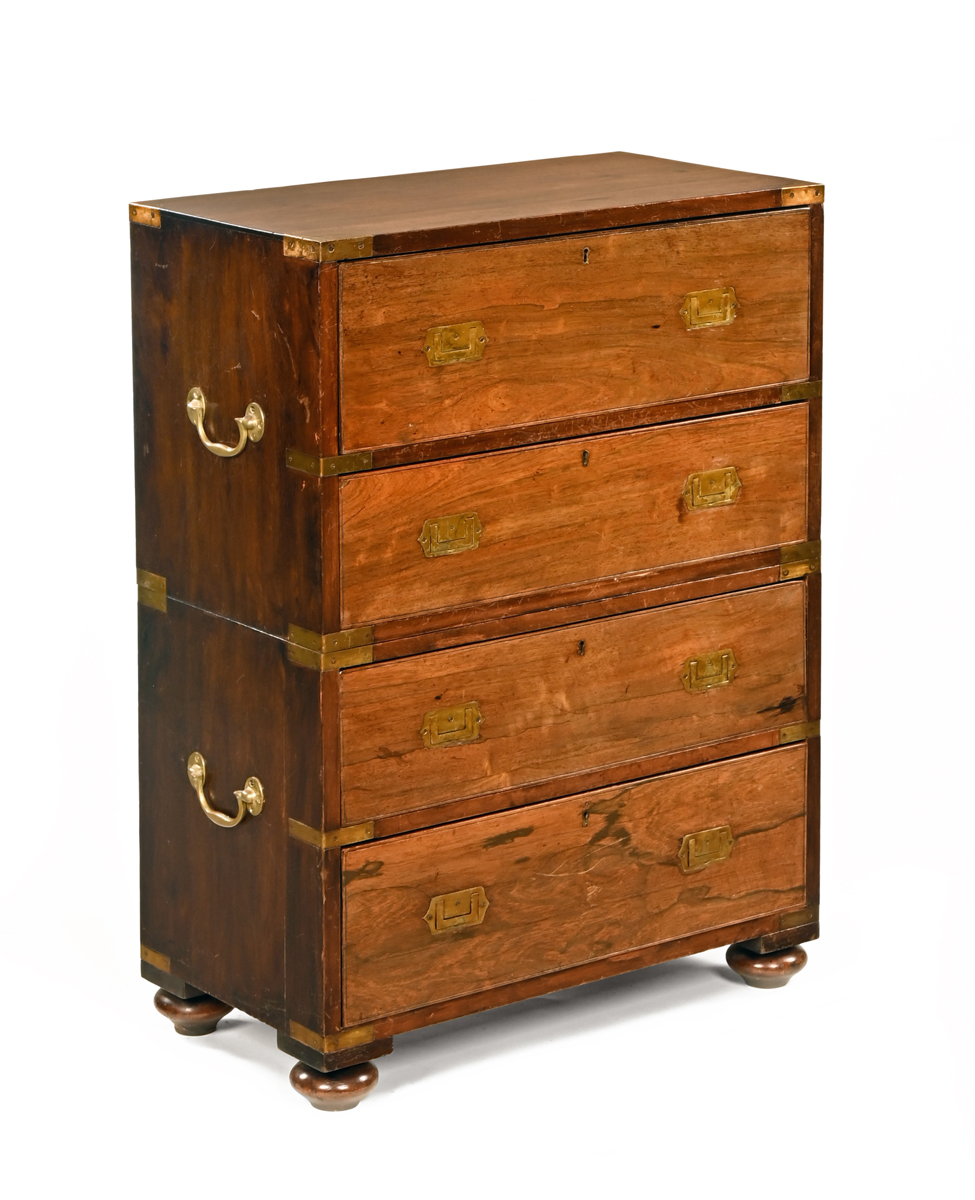 A 19th century rosewood brass bound military secretaire chest, of small size,