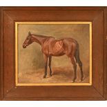 British School, early 20th century, hunter in stable, indistinctly signed lower left, oil on canvas.