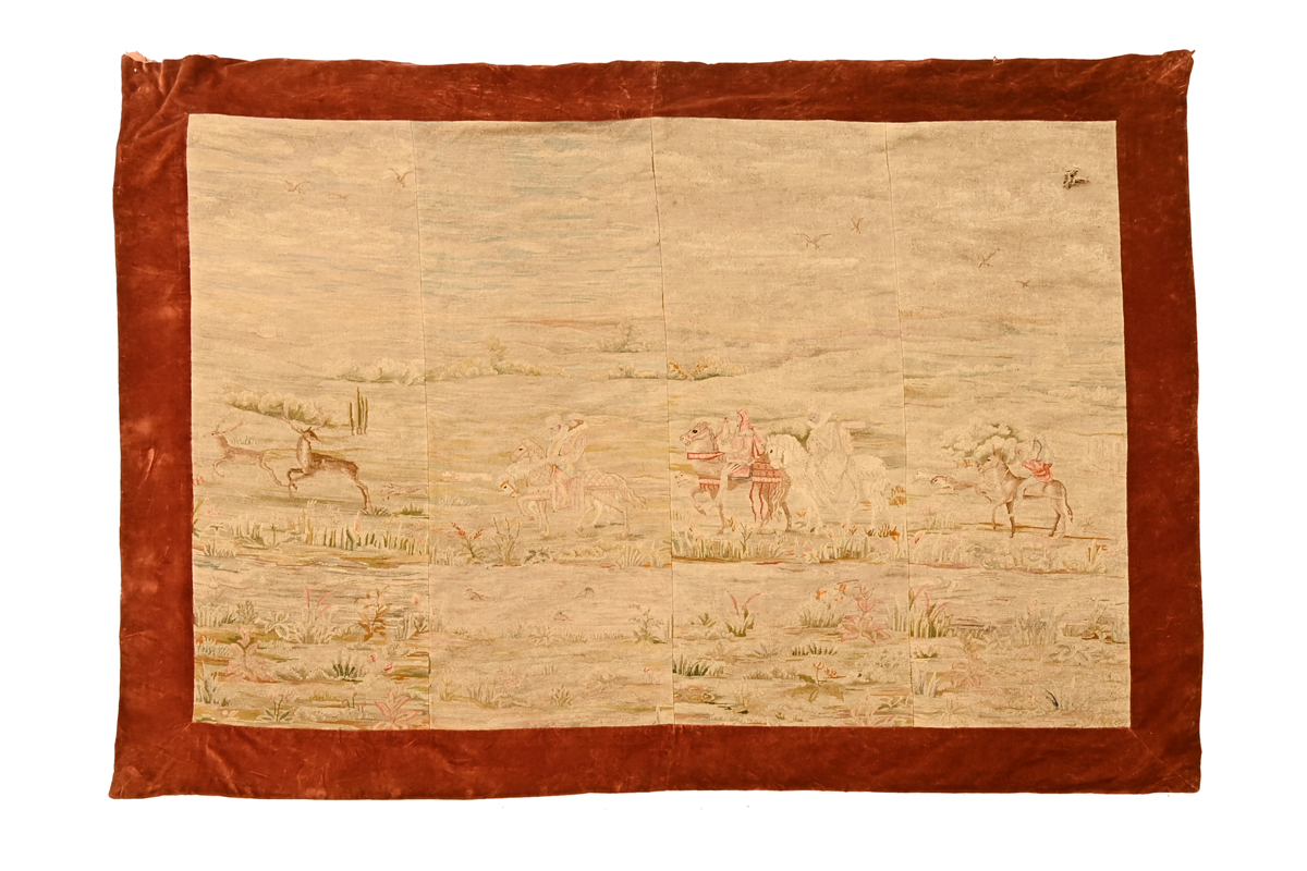 A 19th century machine woven tapestry, hunting scene.