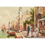 Trevor Hadden (British School, early 20th century), Venetian canal with flower seller,