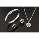 A collection of silver, comprising a bangle, a St Christopher pendant with chain,
