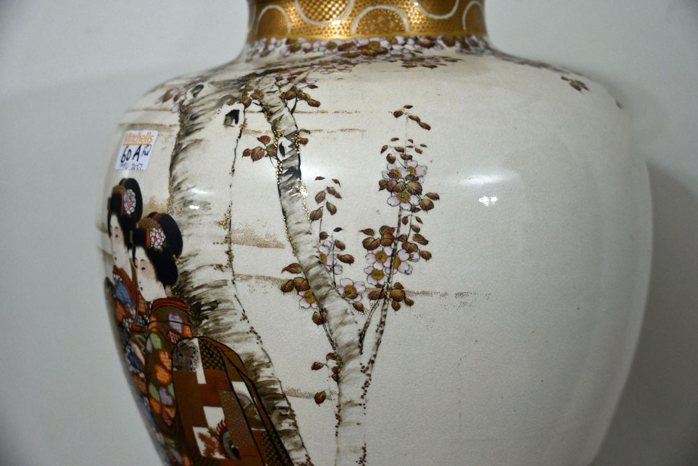 A large Japanese Meiji period Satsuma vase, decorated with figures and heightened with gilding, - Image 7 of 12