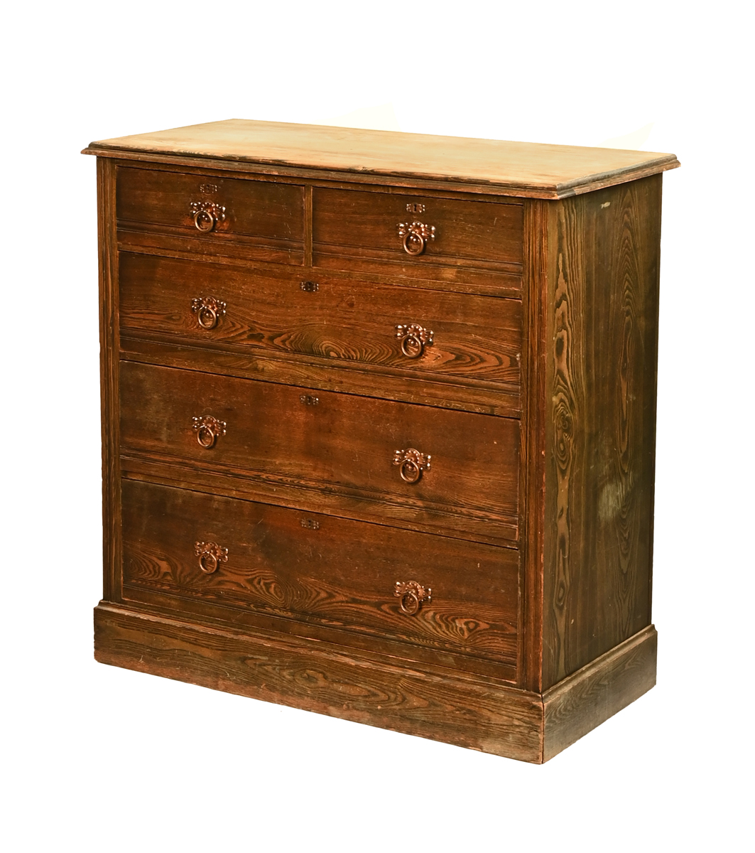 A late 19th/early 20th century ash chest of drawers, locks stamped S & P for Shapland and Petta.