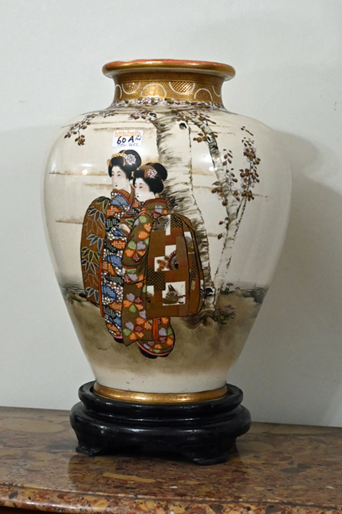 A large Japanese Meiji period Satsuma vase, decorated with figures and heightened with gilding, - Image 2 of 12