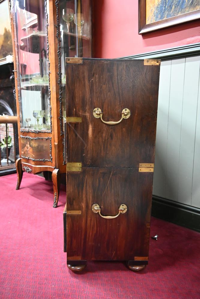 A 19th century rosewood brass bound military secretaire chest, of small size, - Image 4 of 8