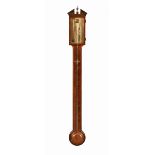 A 19th century mahogany stick barometer, with broken pediment,