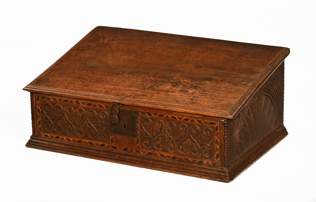 An 18th century oak bible box,