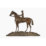 A Regency brass flat back applique, horse and jockey. Length 26 cm, height 20 cm.