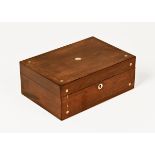 A Victorian rosewood inlaid mother of peal table box, width 25 cm.