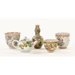 A Chinese crackleware gourd shaped vase of small form, together with a Cantonese tea bowl,