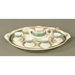 A large oval porcelain tray with coronet to each handle, together with teapot, 6 cups, 4 saucers,