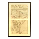 Antiquarian framed maps of British India and Hindustan, pair in one frame. Each 52 cm x 62 cm.