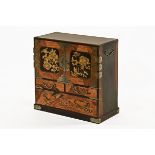 A Chinese hardwood miniature cabinet, with wood insert decoration,