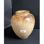 Royal Doulton leaf decorated vase with incised marks to base,