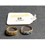 15 ct gold ring, set with three stones,