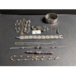 Small box of costume jewellery to include a silver stamped link bracelet,