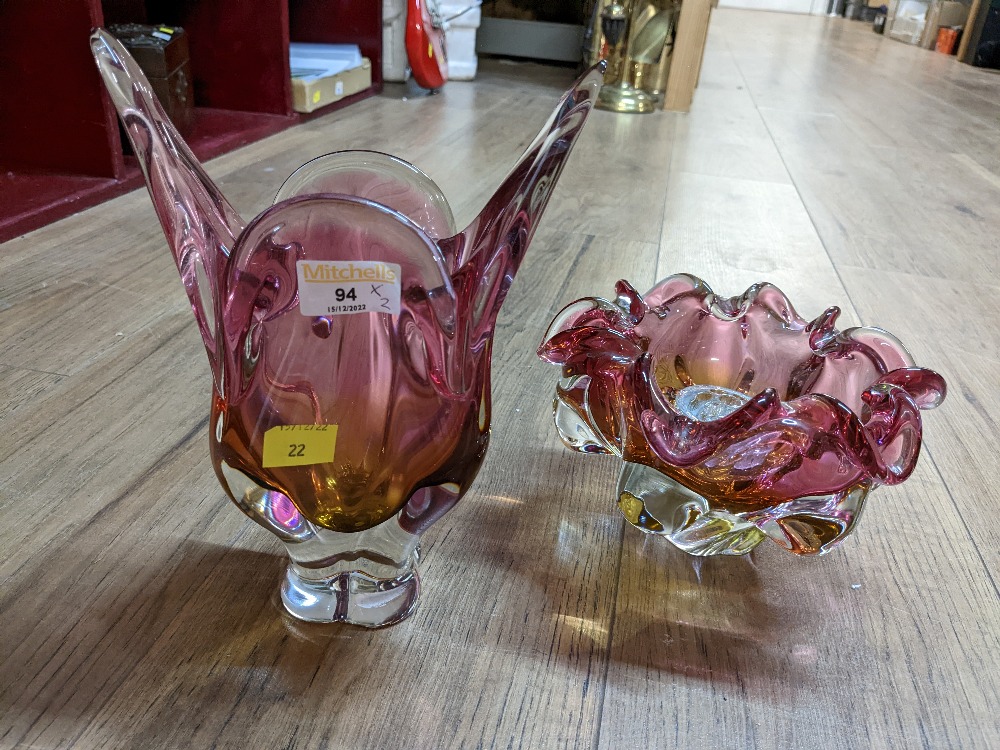Bohemian glass vase and rose bowl