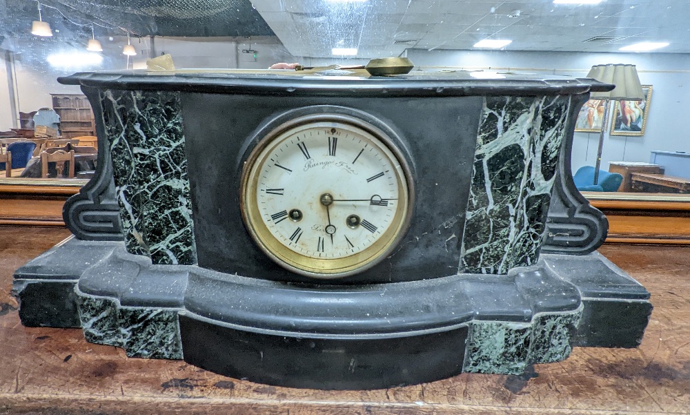 19th century French slate and marble mantle clock by Raingo Freres,