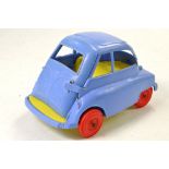 Unusual large plastic Isetta Bubble Car in Blue. Some marks and wear but generally good. Rare.