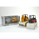 Trio of construction issues comprising Motorart Volvo Excavator plus duo of Forklift models. Note