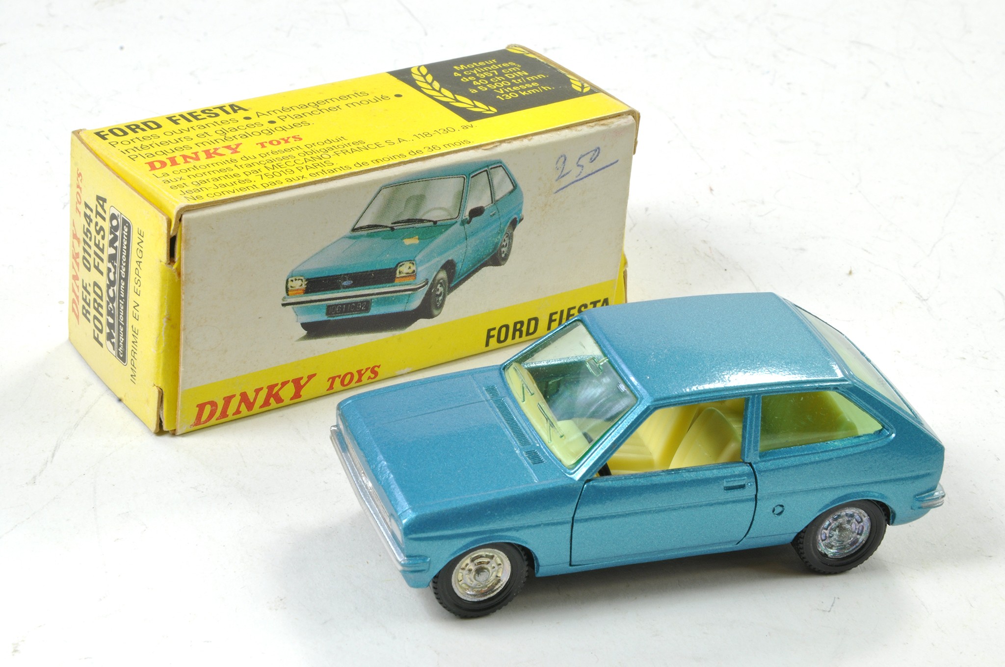 Dinky No. 011541 Ford Fiesta. Made in Spain. Metallic blue with white interior. Generally Excellent,
