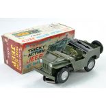Marx & Co. 1960’s Battery Operated Tricky Action Jeep. Dark Green, fold down windshield, missing its