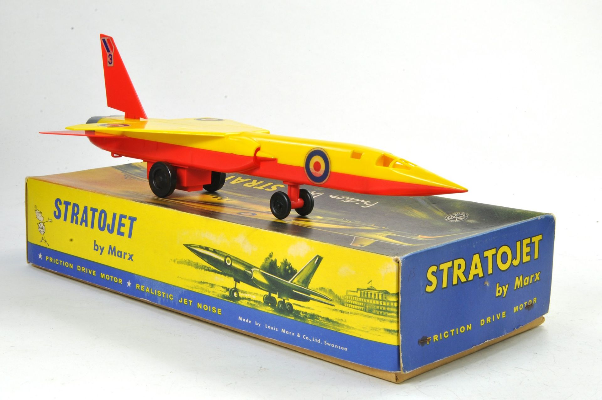 Marx Large Plastic Friction Driven Stratojet. Red and Yellow. Generlly very good, some tape on - Image 3 of 3