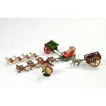 Small group of vintage metal figures including Benbros Father Christmas / Santa with his sleigh