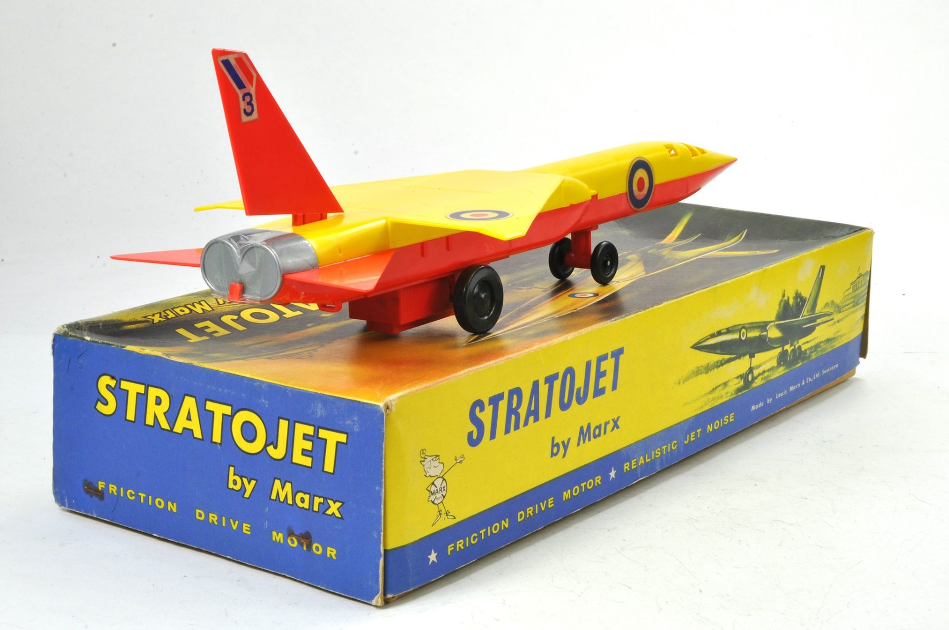 Marx Large Plastic Friction Driven Stratojet. Red and Yellow. Generlly very good, some tape on - Image 2 of 3
