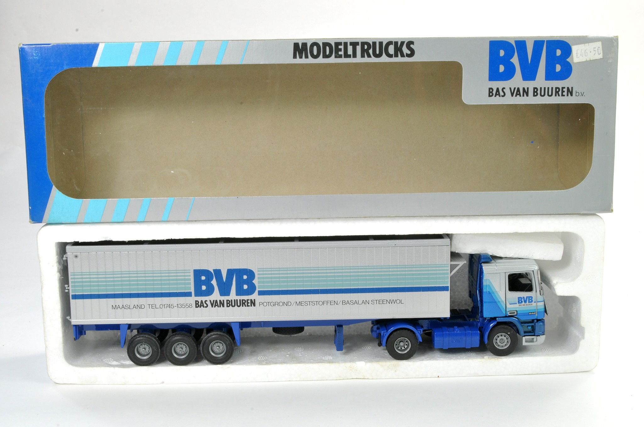 Tekno 1/50 Model Truck issue comprising Leyland DAF Box Trailer in the livery of BVB. Appears