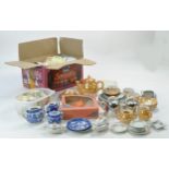 Vintage Dolls Tea Sets in various sizes including Rosebud and Gilt, Blue Willow Patterns, Peach