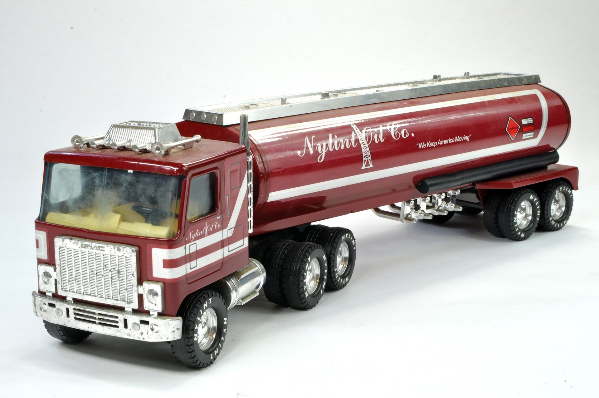 Nylint Corp Large Scale Metal GMC Fuel Tanker. Crimson with chrome trim. Generally very good, some
