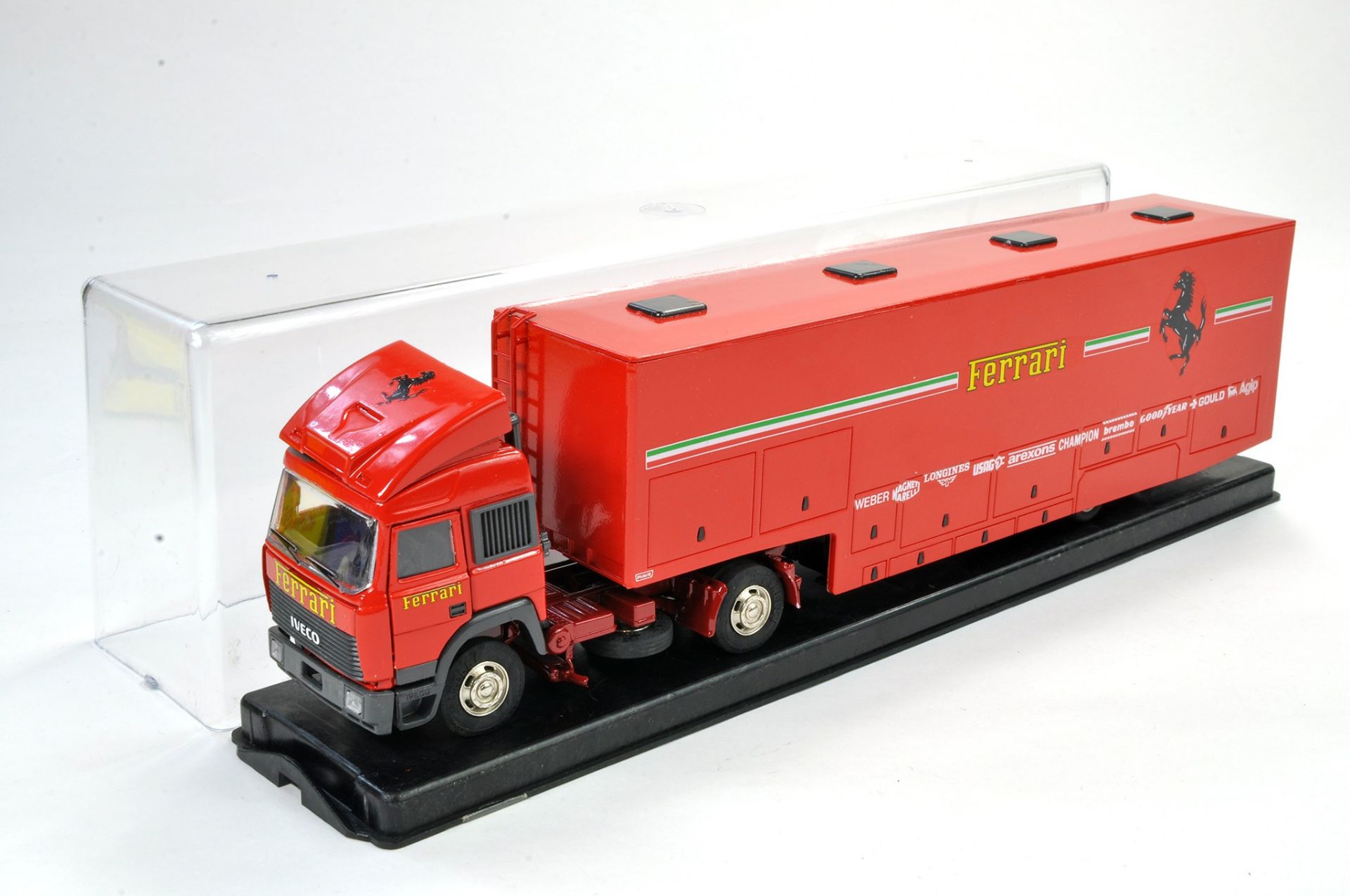 Old Cars 1/50 Model Truck issue comprising Lancia Racing Car Transporter in the livery of Ferrari.